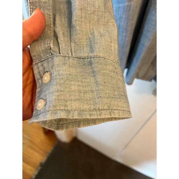 Tommy Hilfiger Button Down Blouse, Blue, Roll Sleeves, 100% Cotton, Size XL - Picture 6 of 12